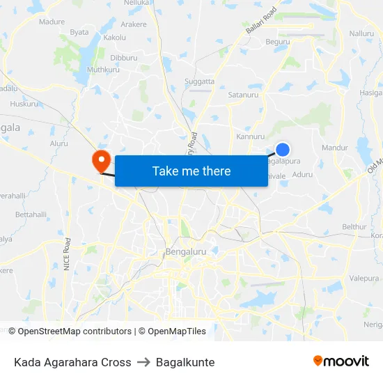 Kada Agarahara Cross to Bagalkunte map