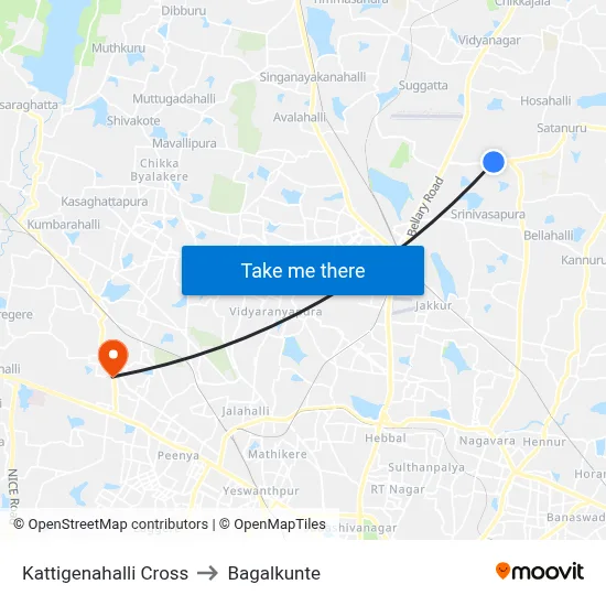 Kattigenahalli Cross to Bagalkunte map
