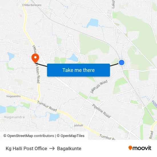 Kg Halli Post Office to Bagalkunte map