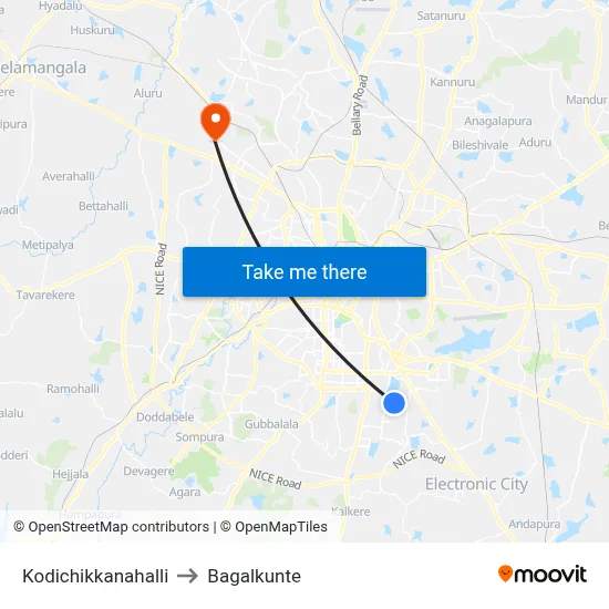 Kodichikkanahalli to Bagalkunte map