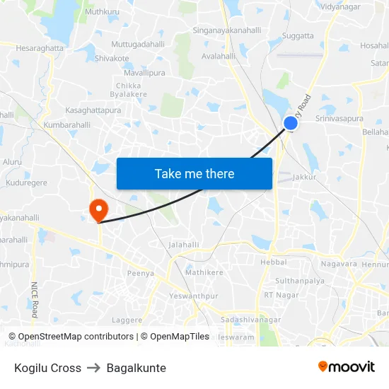 Kogilu Cross to Bagalkunte map
