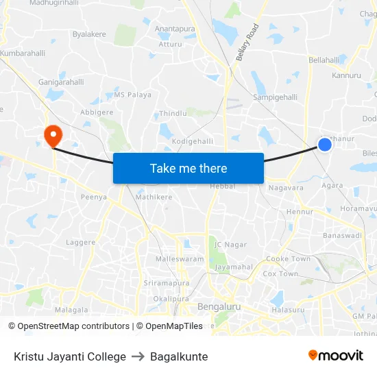 Kristu Jayanti College to Bagalkunte map