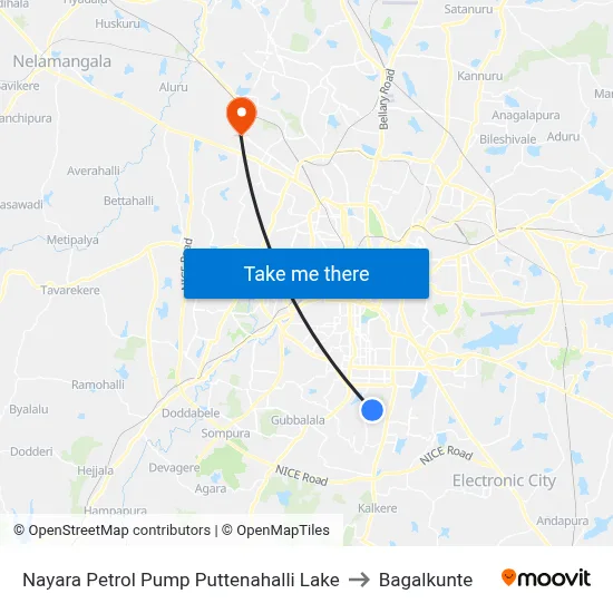 Nayara Petrol Pump Puttenahalli Lake to Bagalkunte map