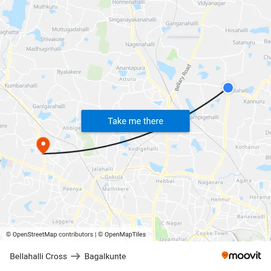 Bellahalli Cross to Bagalkunte map