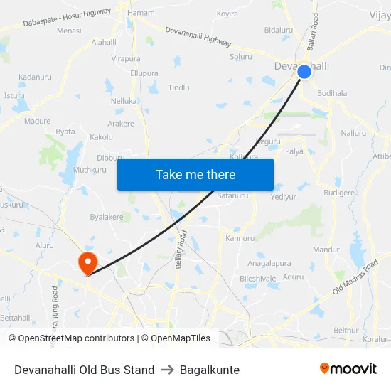 Devanahalli Old Bus Stand to Bagalkunte map