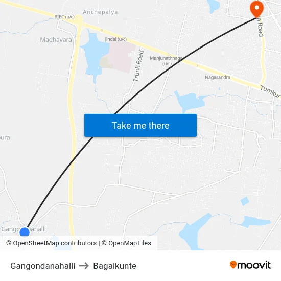 Gangondanahalli to Bagalkunte map