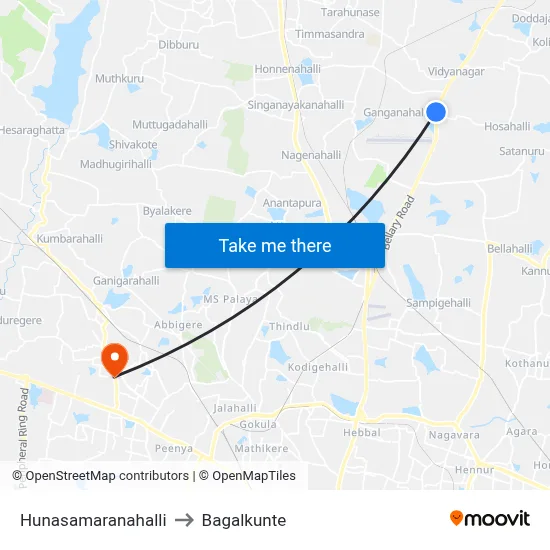 Hunasamaranahalli to Bagalkunte map