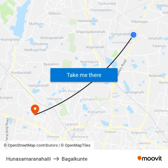 Hunasamaranahalli to Bagalkunte map