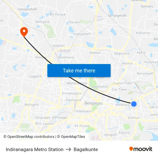 Indiranagara Metro Station to Bagalkunte map