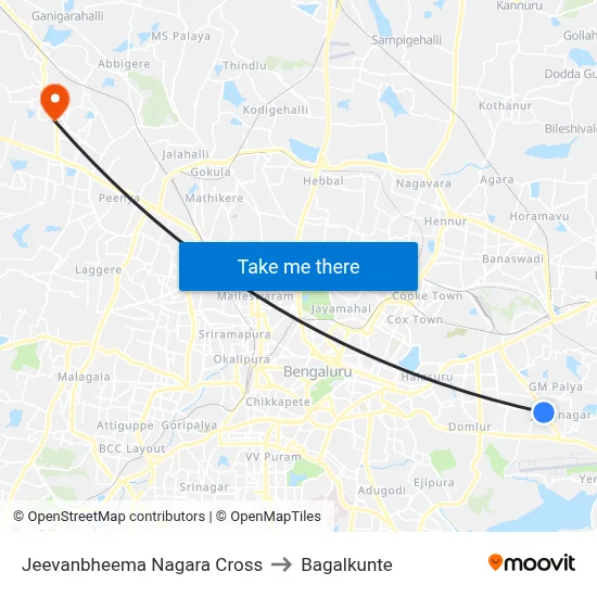 Jeevanbheema Nagara Cross to Bagalkunte map