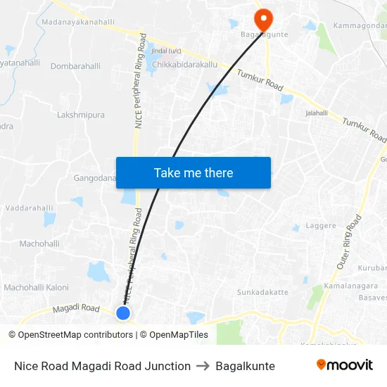 Nice Road Magadi Road Junction to Bagalkunte map