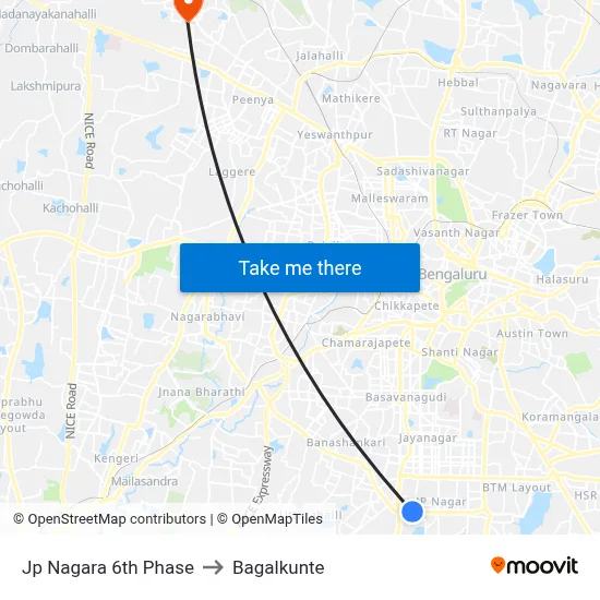 Jp Nagara 6th Phase to Bagalkunte map