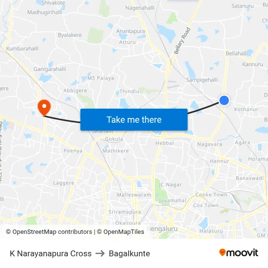 K Narayanapura Cross to Bagalkunte map