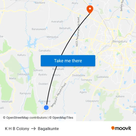 K H B Colony to Bagalkunte map