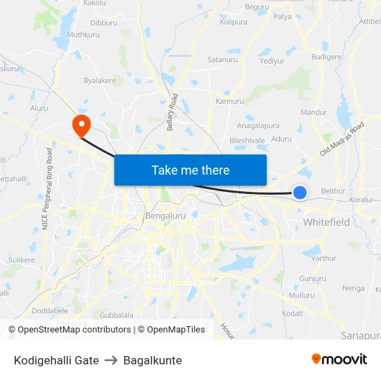 Kodigehalli Gate to Bagalkunte map
