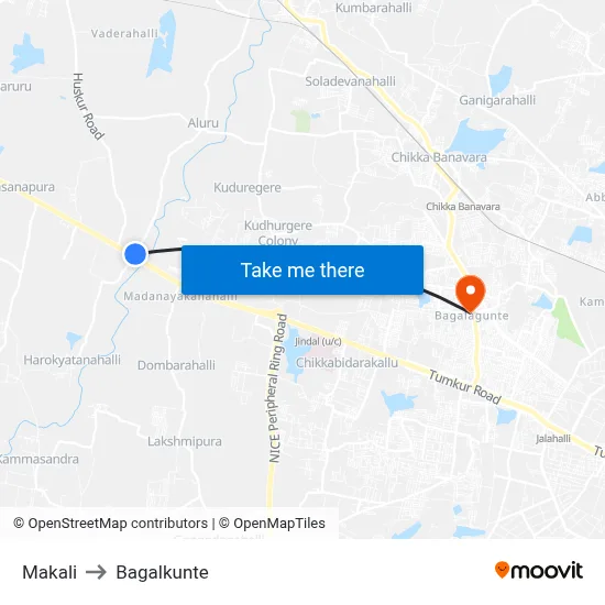 Makali to Bagalkunte map
