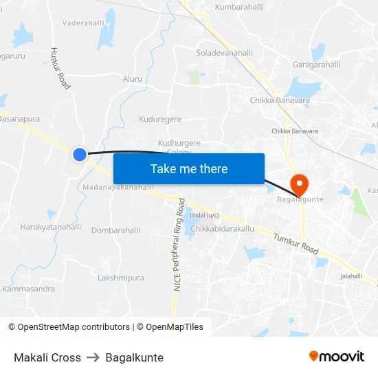 Makali Cross to Bagalkunte map