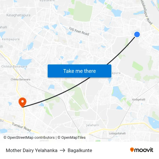 Mother Dairy Yelahanka to Bagalkunte map
