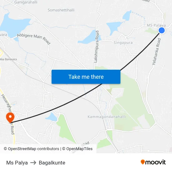 Ms Palya to Bagalkunte map