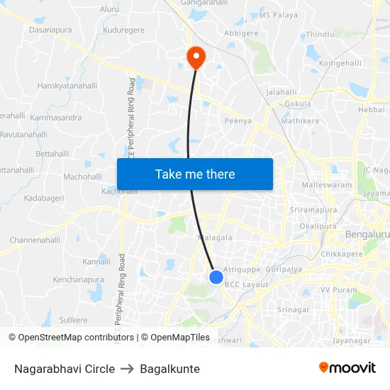 Nagarabhavi Circle to Bagalkunte map