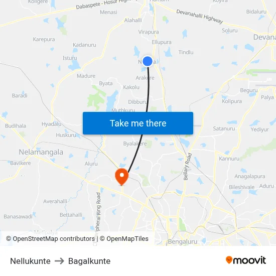 Nellukunte to Bagalkunte map