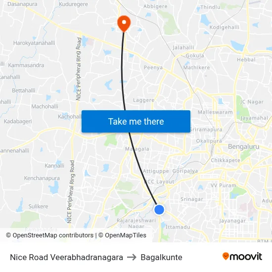 Nice Road Veerabhadranagara to Bagalkunte map