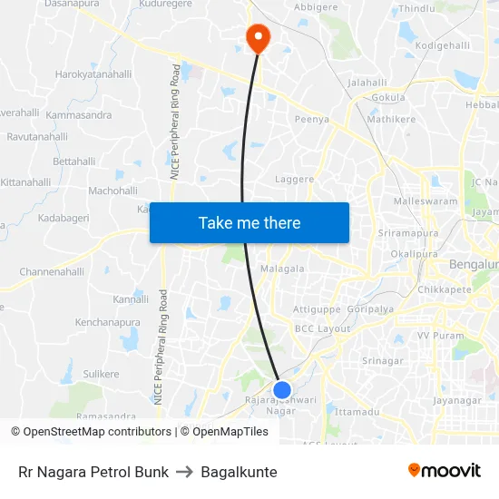 Rr Nagara Petrol Bunk to Bagalkunte map