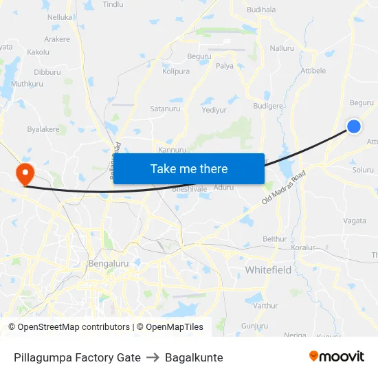 Pillagumpa Factory Gate to Bagalkunte map