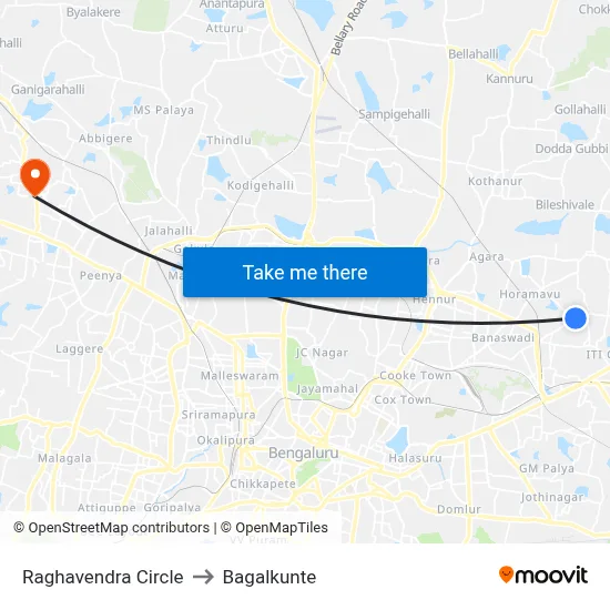 Raghavendra Circle to Bagalkunte map