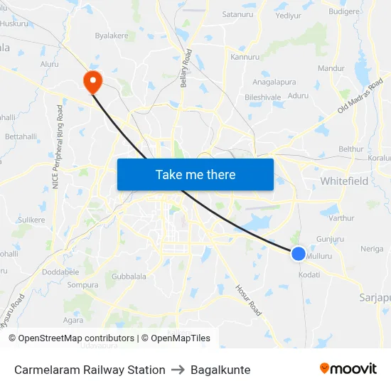 Carmelaram Railway Station to Bagalkunte map