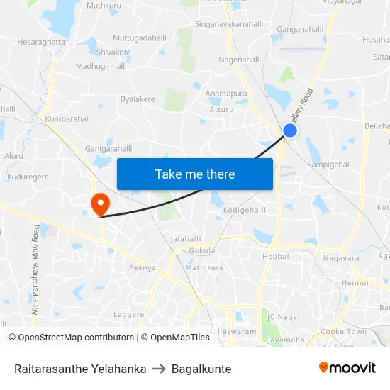 Raitarasanthe Yelahanka to Bagalkunte map