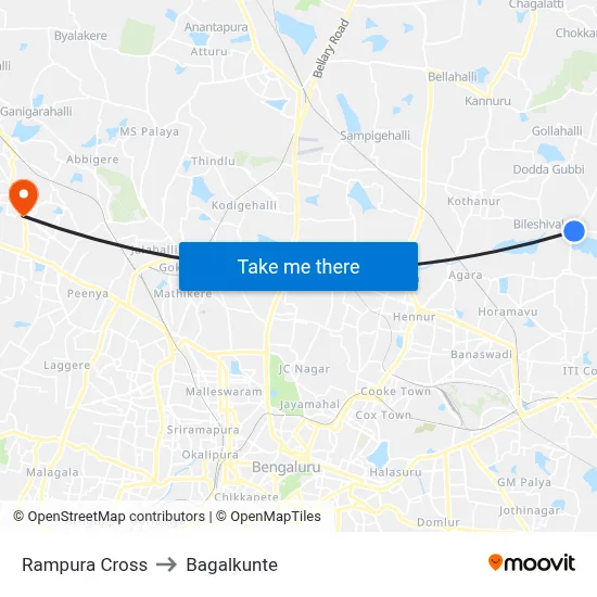 Rampura Cross to Bagalkunte map