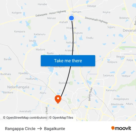 Rangappa Circle to Bagalkunte map