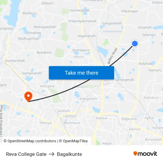 Reva College Gate to Bagalkunte map