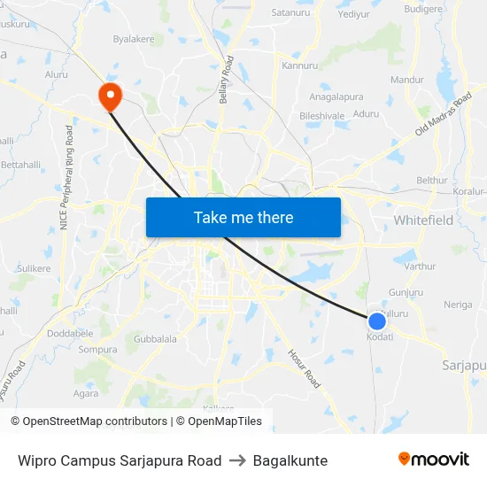 Wipro Campus Sarjapura Road to Bagalkunte map