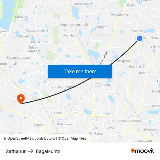 Sathanur to Bagalkunte map