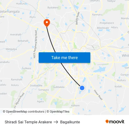 Shiradi Sai Temple Arakere to Bagalkunte map