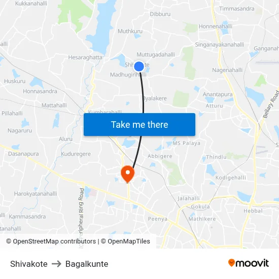 Shivakote to Bagalkunte map