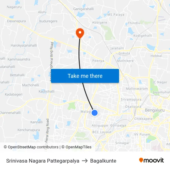 Srinivasa Nagara Pattegarpalya to Bagalkunte map