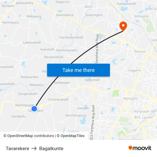 Tavarekere to Bagalkunte map