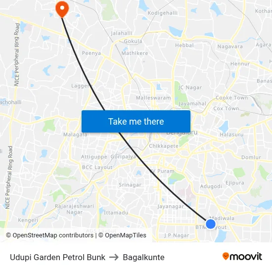 Udupi Garden Petrol Bunk to Bagalkunte map