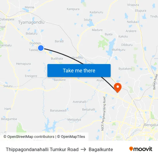 Thippagondanahalli Tumkur Road to Bagalkunte map