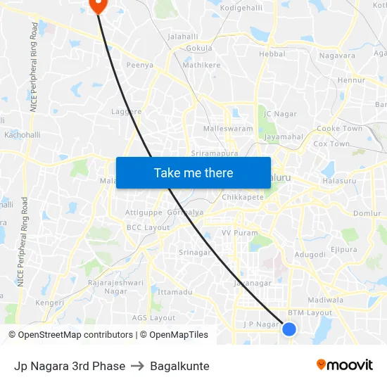Jp Nagara 3rd Phase to Bagalkunte map