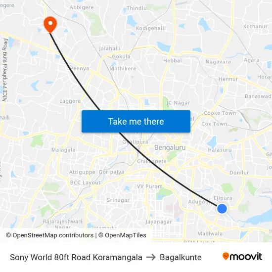 Sony World 80ft Road Koramangala to Bagalkunte map