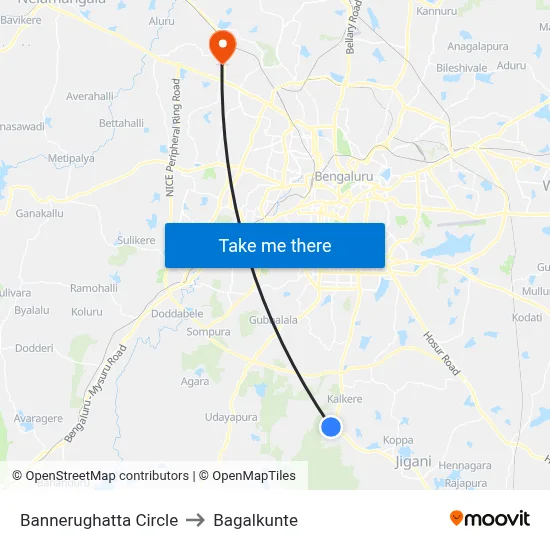 Bannerughatta Circle to Bagalkunte map