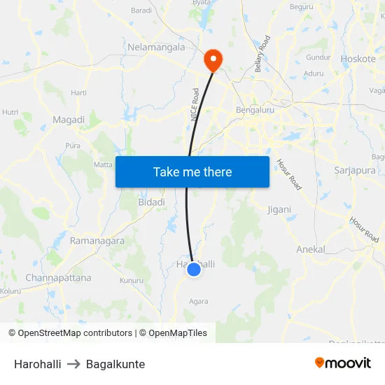 Harohalli to Bagalkunte map