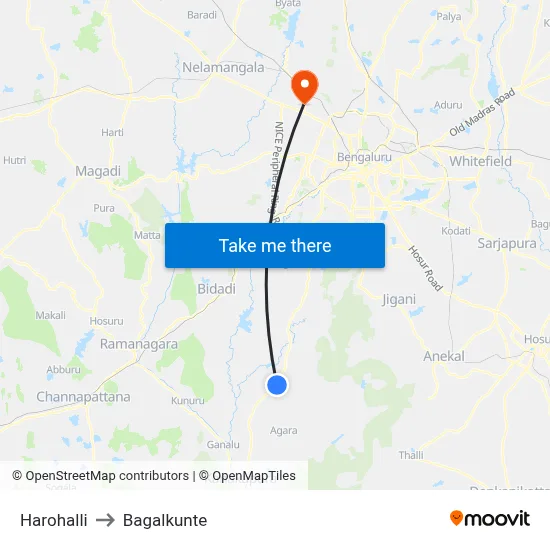 Harohalli to Bagalkunte map