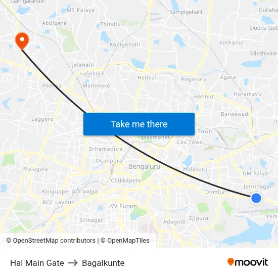 Hal Main Gate to Bagalkunte map