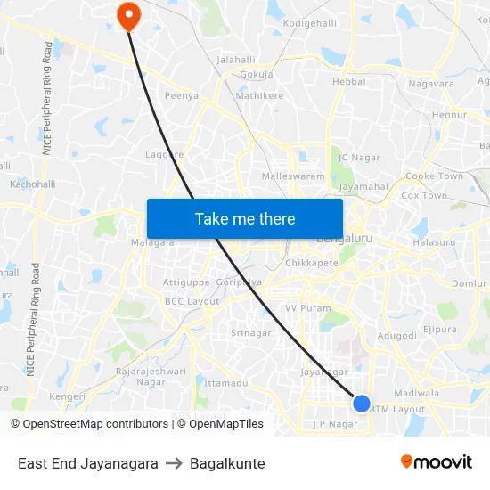 East End Jayanagara to Bagalkunte map
