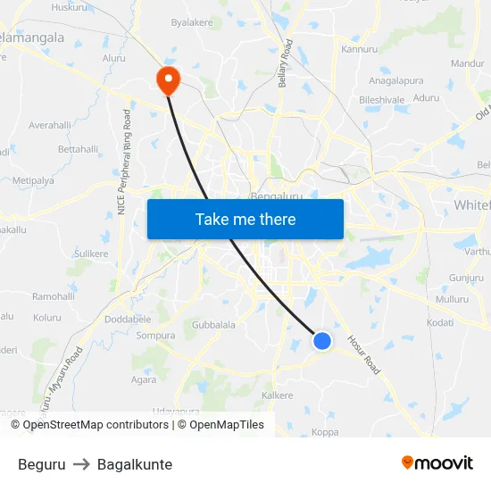 Beguru to Bagalkunte map